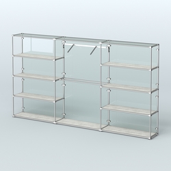 Торговая система ХРОМ (задняя стенка - стекло) 3600 мм с полками ДСП и поручнями №9, Метрополитан Грей