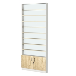 Стеллаж из ДСП с 8-ю полками 100x900 мм серии LEVEL-8 №8-1 (З/C - СТЕКЛО), Белый + Дуб Сонома