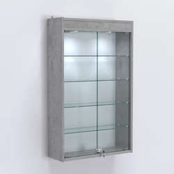 Витрина настенная №202-3А с четырьмя полками и подсветкой, Бетон Чикаго светло-серый F186 ST9