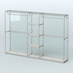 Торговая система ХРОМ (задняя стенка - стекло) 3030 мм с полками ДСП и поручнями №4, Метрополитан Грей