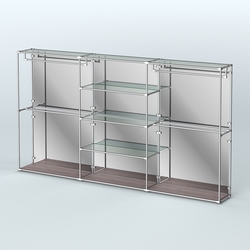 Торговая система ХРОМ (задняя стенка - зеркало) 3600 мм с прозрачными полками и поручнями №2, Ясень Анкор темный