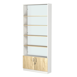 Стеллаж из ДСП с 4-мя полками 250x900 мм серии LEVEL-4 №11-1 (З/C - СТЕКЛО), Белый + Дуб Сонома