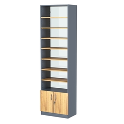 Стеллаж из ДСП с 7-ю полками 350x600 мм серии LEVEL-7 №6-1 (З/C - СТЕКЛО), Темно-серый и Дуб Золотистый