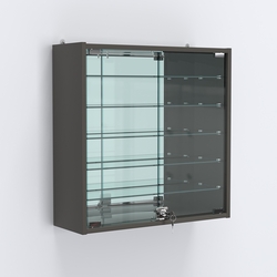 Витрина настенная №201-6А с пятью полками и зеркальной стенкой, Черный