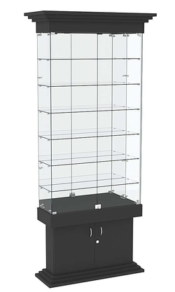 Витрина узкая с 6-ю полками и подсветкой ДОНЖОН №32, Черный