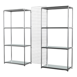 Сетчатый стеллаж СТИЛЬ с зеркальными полками и решеткой №31-4, Черный