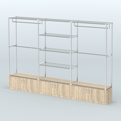 Торговая система ХРОМ без ДСП 3600 мм с тумбами Т21, прозрачными полками и поручнями №2, Дуб Сонома