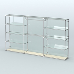 Торговая система ХРОМ (задняя стенка - стекло) 3600 мм с прозрачными полками и поручнями №1, Крем Вайс