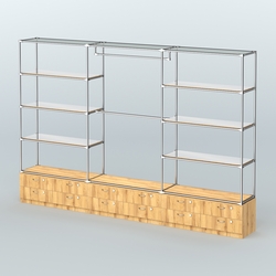 Торговая система ХРОМ без ДСП 3600 мм с тумбами Т14, зеркальными полками и поручнями №1, Дуб Золотистый