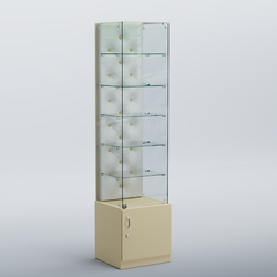 Высокая стеклянная витрина КАПИТОНЕ №506, Крем вайс + Экокожа белая