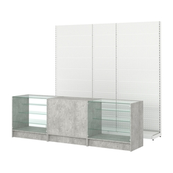 Комплект металлических стеллажей с перфорацией и прилавков ЭК-4, Метрополитан Грей