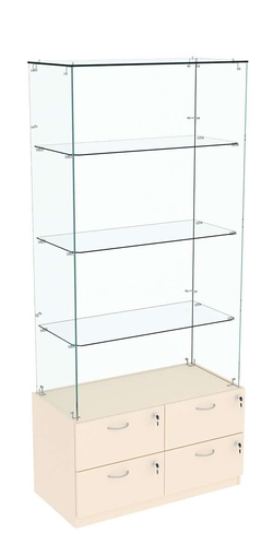 Витрина ХРУСТАЛЬ №105 прямоугольная (задняя стенка - стекло), Крем Вайс