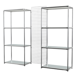 Сетчатый стеллаж СТИЛЬ с зеркальными полками и решеткой №31-4, Белый