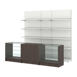 Комплект металлических стеллажей с полками и прилавков ЭК-4, Дуб Венге