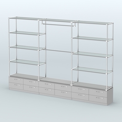 Торговая система ХРОМ без ДСП 3600 мм с тумбами Т14, прозрачными полками и поручнями №1, Серый