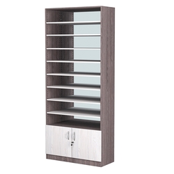 Стеллаж из ДСП с 8-ю полками 400x900 мм серии LEVEL-8 №14-2 (З/C - ЗЕРКАЛО), Ясень Анкор темный + Ясень Анкор светлый