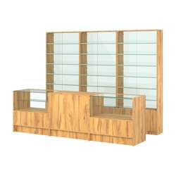 Комплект витрин с наклонными полками SL-6 №12-1 и прилавков ЭК-3, Дуб Золотистый