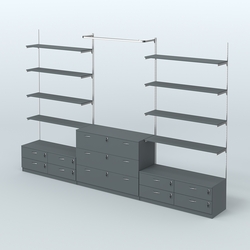 Система Neo Fix №5 с П-образным поручнем, полками из ДСП и тумбами T-14 и Т-13, Темно-Серый