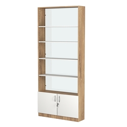 Стеллаж из ДСП с 4-мя полками 250x900 мм серии LEVEL-4 №11-1 (З/C - СТЕКЛО), Дуб Канзас коричневый + Белый