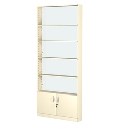 Стеллаж из ДСП с 4-мя полками 150x900 мм серии LEVEL-4 №9-1 (З/C - СТЕКЛО), Крем Вайс