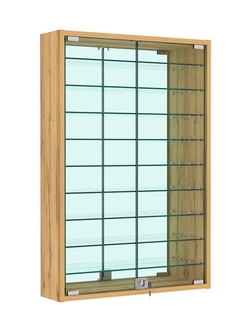 Витрина настенная №2-6А высокая зеркальная с узкими полками, Дуб Золотистый