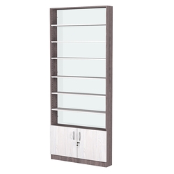 Стеллаж из ДСП с 6-ю полками 150x900 мм серии LEVEL-6 №9-1 (З/C - СТЕКЛО), Ясень Анкор темный + Ясень Анкор светлый