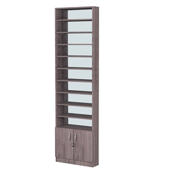 Стеллаж из ДСП с 9-ю полками 150x600 мм серии LEVEL-9 №2-2 (З/C - ЗЕРКАЛО), Ясень Анкор темный