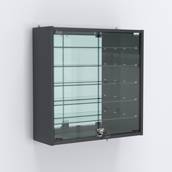 Витрина настенная №201-6А с пятью полками и зеркальной стенкой, Антрацит