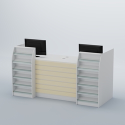 Ресепшен Атлант с накладными планками и наклонными полками №7, Белый + Крем Вайс