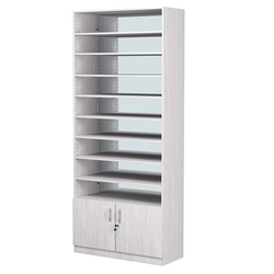 Стеллаж из ДСП с 8-ю полками 350x900 мм серии LEVEL-8 №13-2 (З/C - ЗЕРКАЛО), Ясень Анкор светлый