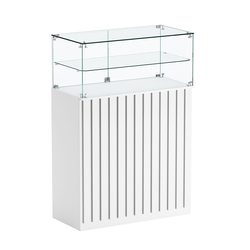 Торговый прилавок прямоугольный с планками и одной полкой ПРИЛИВ №2, Белый