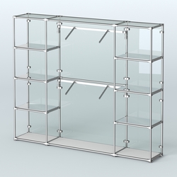 Торговая система ХРОМ (задняя стенка - стекло) 3600 мм с зеркальными полками и поручнями №7, Серый