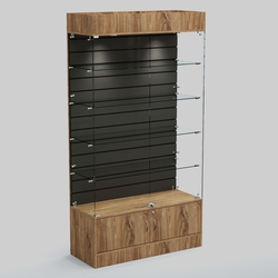 Витрина СЕТЬ №1-П с экономпанелью и полками, Дуб Канзас Коричнерый + черный