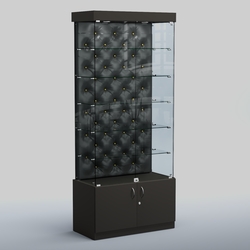 Высокая стеклянная витрина КАПИТОНЕ №501, Черный + Экокожа черная