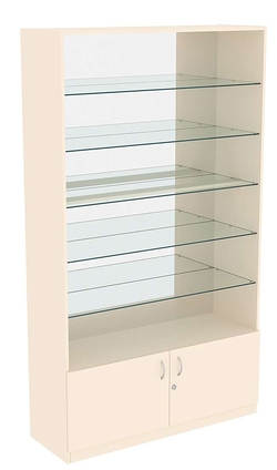 Витрина СЭСП-О №1-1-400 (З/C - Зеркало) со стеклянными полками, Крем Вайс