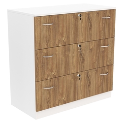 Тумба T-18 900мм (H-900мм c тремя выдвижными ящиками), Белый + Дуб Канзас коричневый