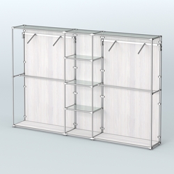 Торговая система ХРОМ (задняя стенка - ДСП) 3030 мм с прозрачными полками и поручнями №12, Ясень Анкор светлый