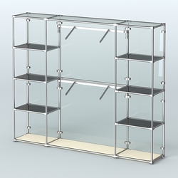 Торговая система ХРОМ (задняя стенка - стекло) 2430 мм с тонированными полками и поручнями №7, Крем Вайс