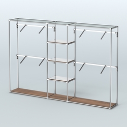 Торговая система ХРОМ без ДСП 3030 мм с зеркальными полками и поручнями №8, Орех