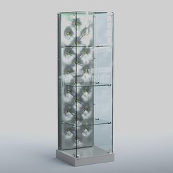 Низкая стеклянная витрина КАПИТОНЕ №1-ХП, Серый + Экокожа серебристая