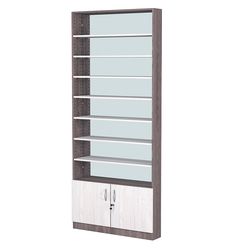 Стеллаж из ДСП с 7-ю полками 150x900 мм серии LEVEL-7 №9-2 (З/C - ЗЕРКАЛО), Ясень Анкор темный + Ясень Анкор светлый