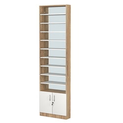 Стеллаж из ДСП с 9-ю полками 150x600 мм серии LEVEL-9 №2-2 (З/C - ЗЕРКАЛО), Дуб Канзас коричневый + Белый