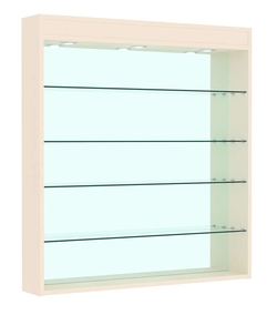 Витрина настенная №4-4Г зеркальная с прозрачными полками и подсветкой, Крем Вайс