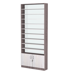 Стеллаж из ДСП с 9-ю полками 200x900 мм серии LEVEL-9 №10-1 (З/C - СТЕКЛО), Ясень Анкор темный + Ясень Анкор светлый