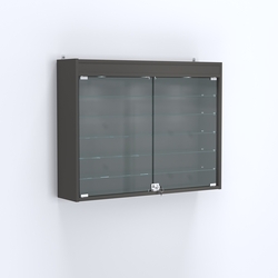 Витрина настенная №203-7А широкая с фризом и пятью стеклянными полками, Черный