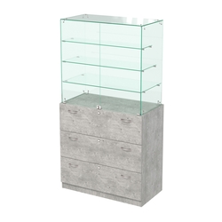 Прилавок с тремя стеклянными полками и выдвижными ящиками Селена-103, Метрополитан Грей