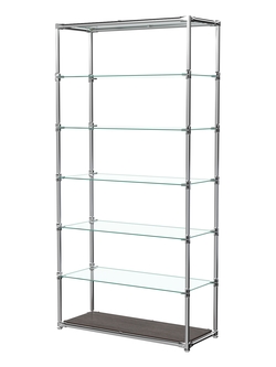 Пристенный торговый стеллаж ЛАЙТ с широкими стеклянными полками №3, Дуб Венге