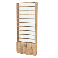 Стеллаж из ДСП с 10-ю полками 150x900 мм серии LEVEL-10 №9-1 (З/C - СТЕКЛО), Дуб Канзас коричневый