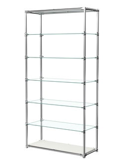 Пристенный торговый стеллаж ЛАЙТ с широкими стеклянными полками №3, Белый