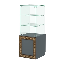 Стеклянный прилавок с декором и тумбой №СПБА-31, Темно-Серый